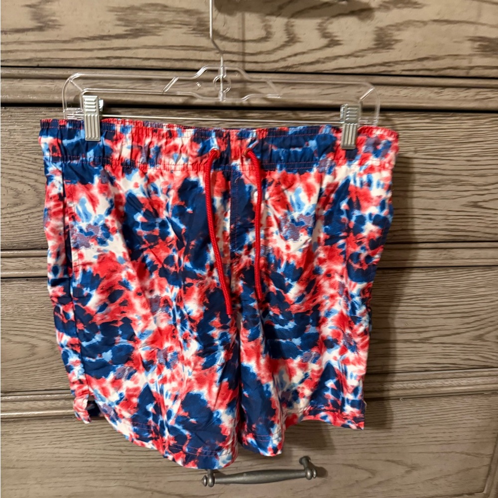 George Red and Blue Tie-Dye Swim Trunks